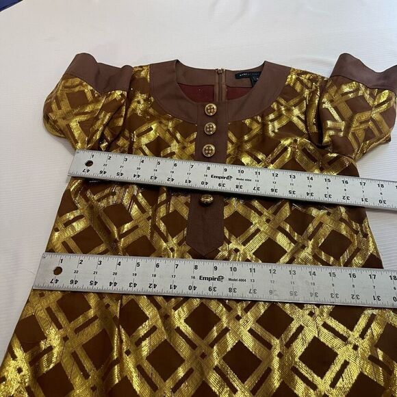 Marc By Maarc Jacobs Retro VTG Brown Gold Silk Metallic Dress Size 6 - Picture 3 of 8